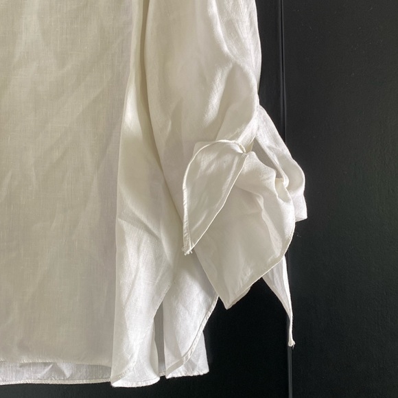 Cute Women’s Laju White Flowy 100% Linen Off the Shoulder Blouse Top Sz M - Picture 2 of 5